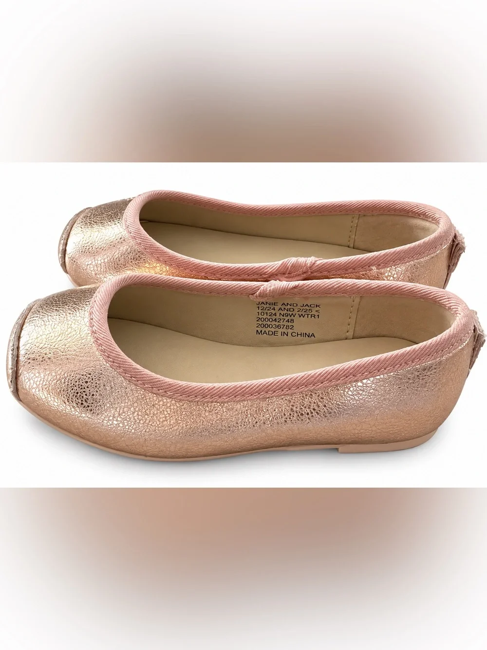 Janie and Jack Girls Size 7 Rose Gold Metallic Genuine Leather Ballet Flats